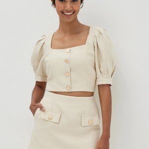 Cream Mini Pencil Skirt Set for Casual Resort Wear